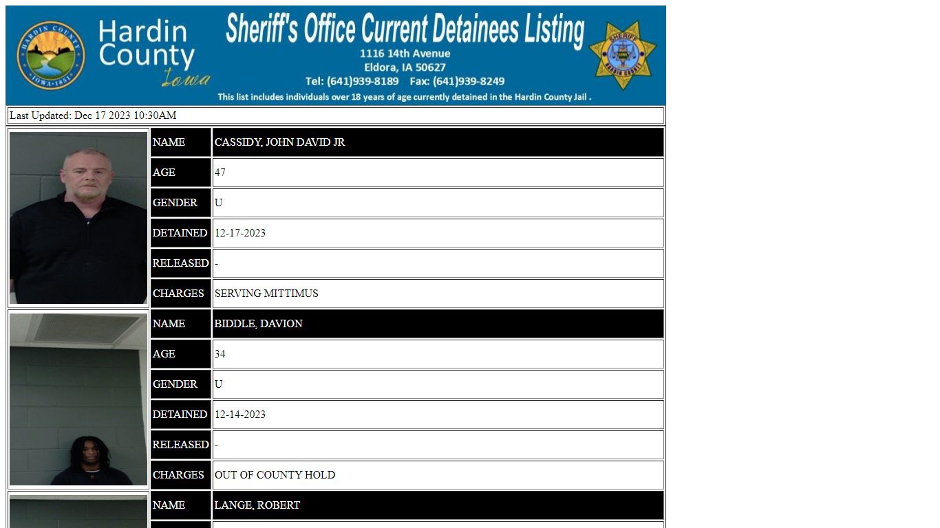 Hardin County Current Detainees
