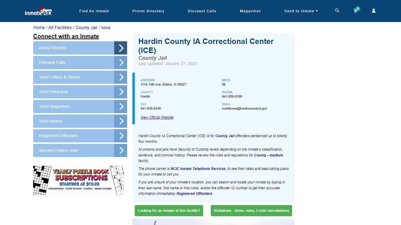 Hardin County IA Correctional Center (ICE) - Inmate Locator - Eldora, IA