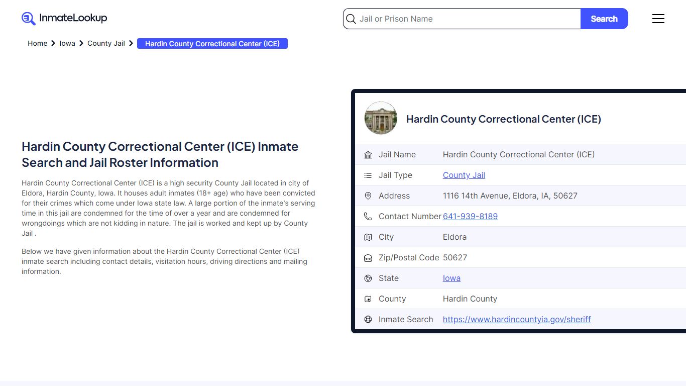 Hardin County Correctional Center (ICE) (IA) Inmate Search and Jail ...